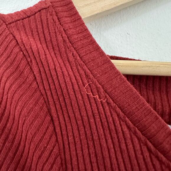 Free People FB Beach On The Rooftop Mini Dress Ribbed Long Sleeve Burgundy‎ Med - Picture 8 of 9